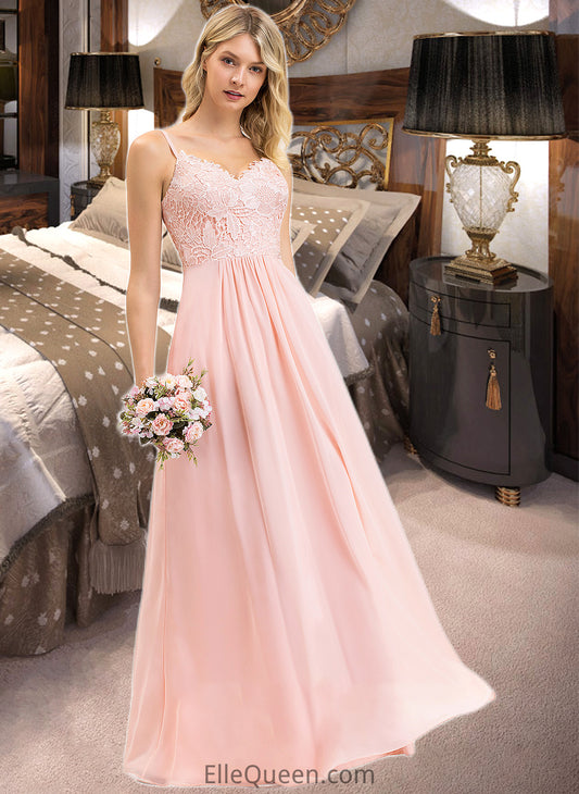 Milagros A-Line Sweetheart Floor-Length Chiffon Lace Bridesmaid Dress DGP0013248