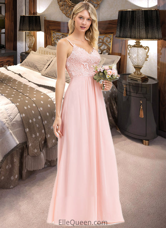 Milagros A-Line Sweetheart Floor-Length Chiffon Lace Bridesmaid Dress DGP0013248