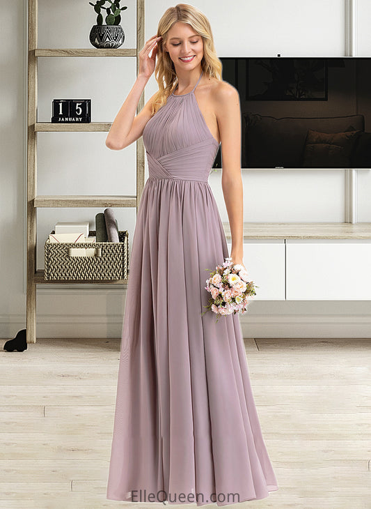 Amanda Empire Halter Floor-Length Chiffon Bridesmaid Dress With Ruffle Bow(s) DGP0013258