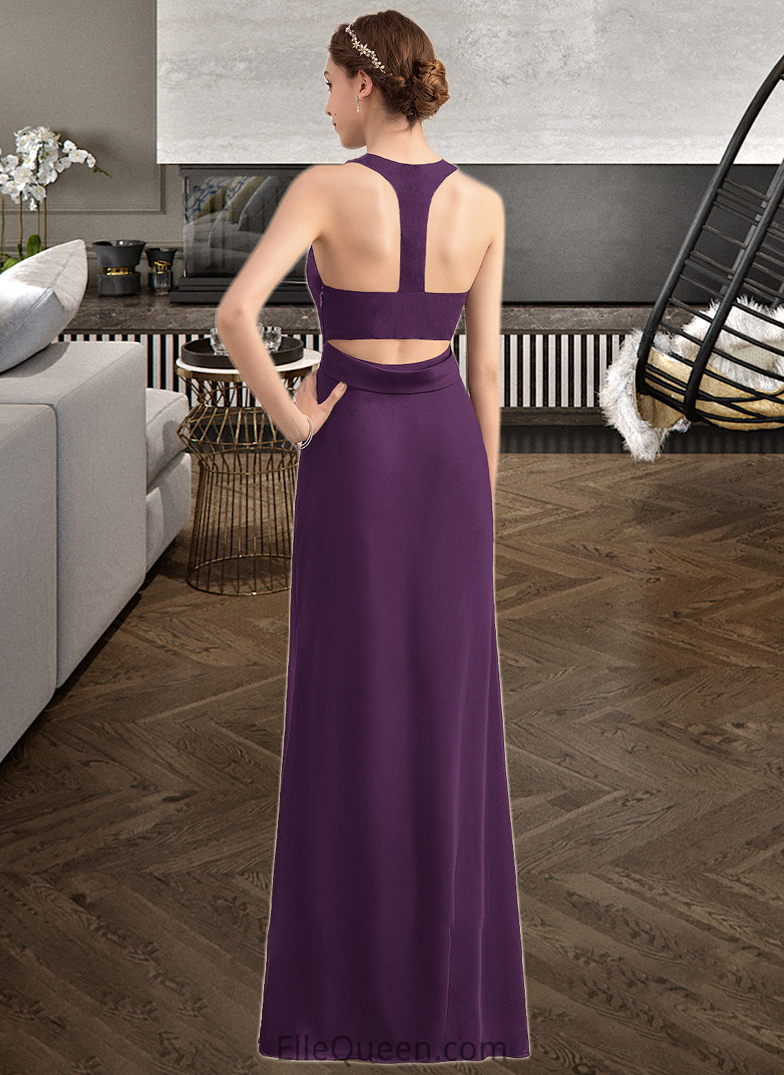 Talia A-Line Scoop Neck Floor-Length Chiffon Bridesmaid Dress With Split Front DGP0013260