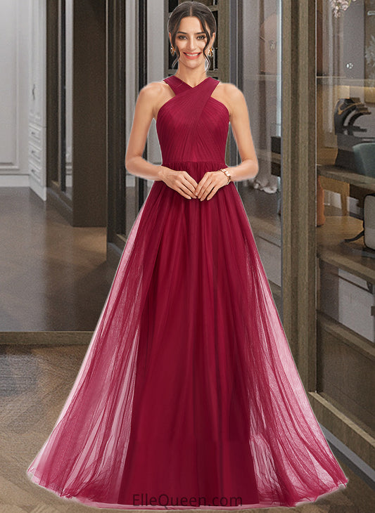 Hailie A-Line Halter Floor-Length Bridesmaid Dress With Ruffle DGP0013274