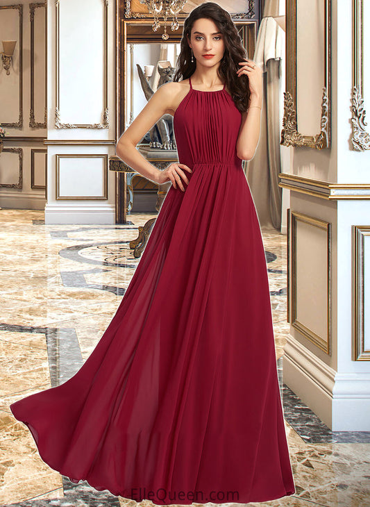 Kali A-Line Scoop Neck Floor-Length Bridesmaid Dress With Ruffle DGP0013277