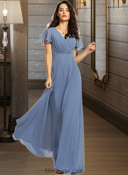 Saniya A-Line V-neck Floor-Length Bridesmaid Dress With Lace DGP0013278