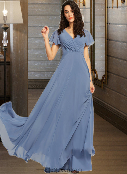 Saniya A-Line V-neck Floor-Length Bridesmaid Dress With Lace DGP0013278