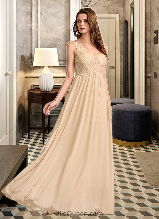 Caroline A-Line V-neck Floor-Length Bridesmaid Dress With Sequins DGP0013291