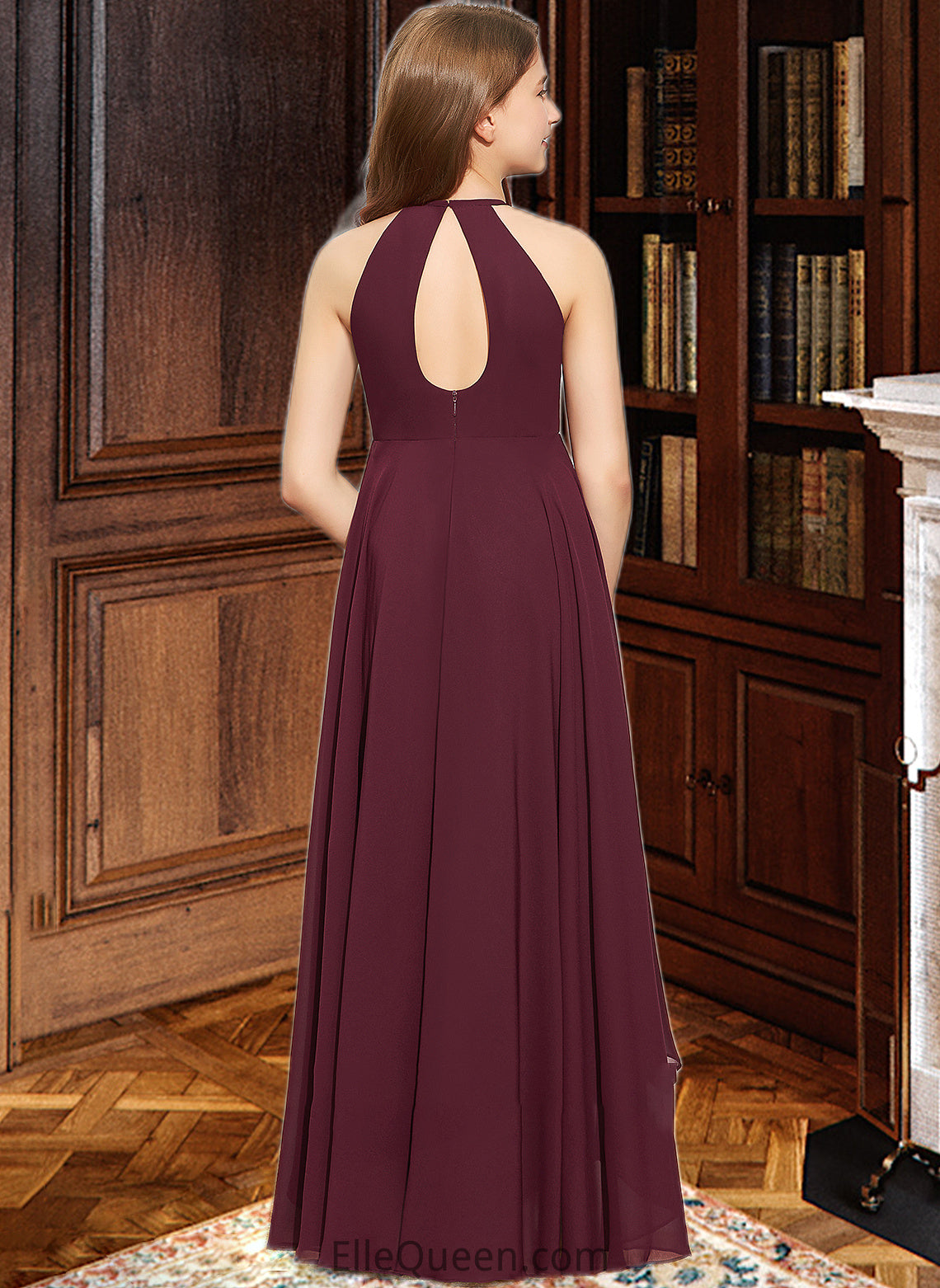 Kaylen A-Line Scoop Neck Asymmetrical Chiffon Junior Bridesmaid Dress With Ruffle DGP0013306