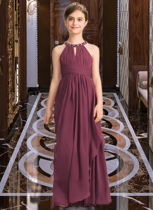 Ryann A-Line Scoop Neck Floor-Length Chiffon Junior Bridesmaid Dress With Ruffle Beading DGP0013313