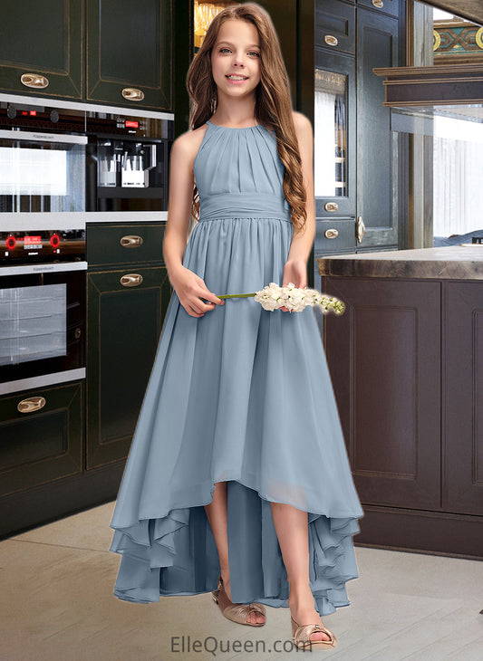 Johanna A-Line Scoop Neck Asymmetrical Chiffon Junior Bridesmaid Dress With Ruffle Bow(s) DGP0013314