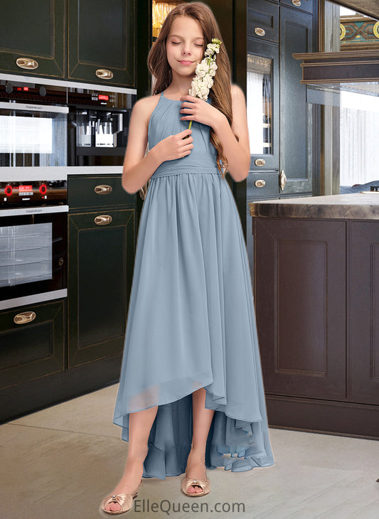 Johanna A-Line Scoop Neck Asymmetrical Chiffon Junior Bridesmaid Dress With Ruffle Bow(s) DGP0013314