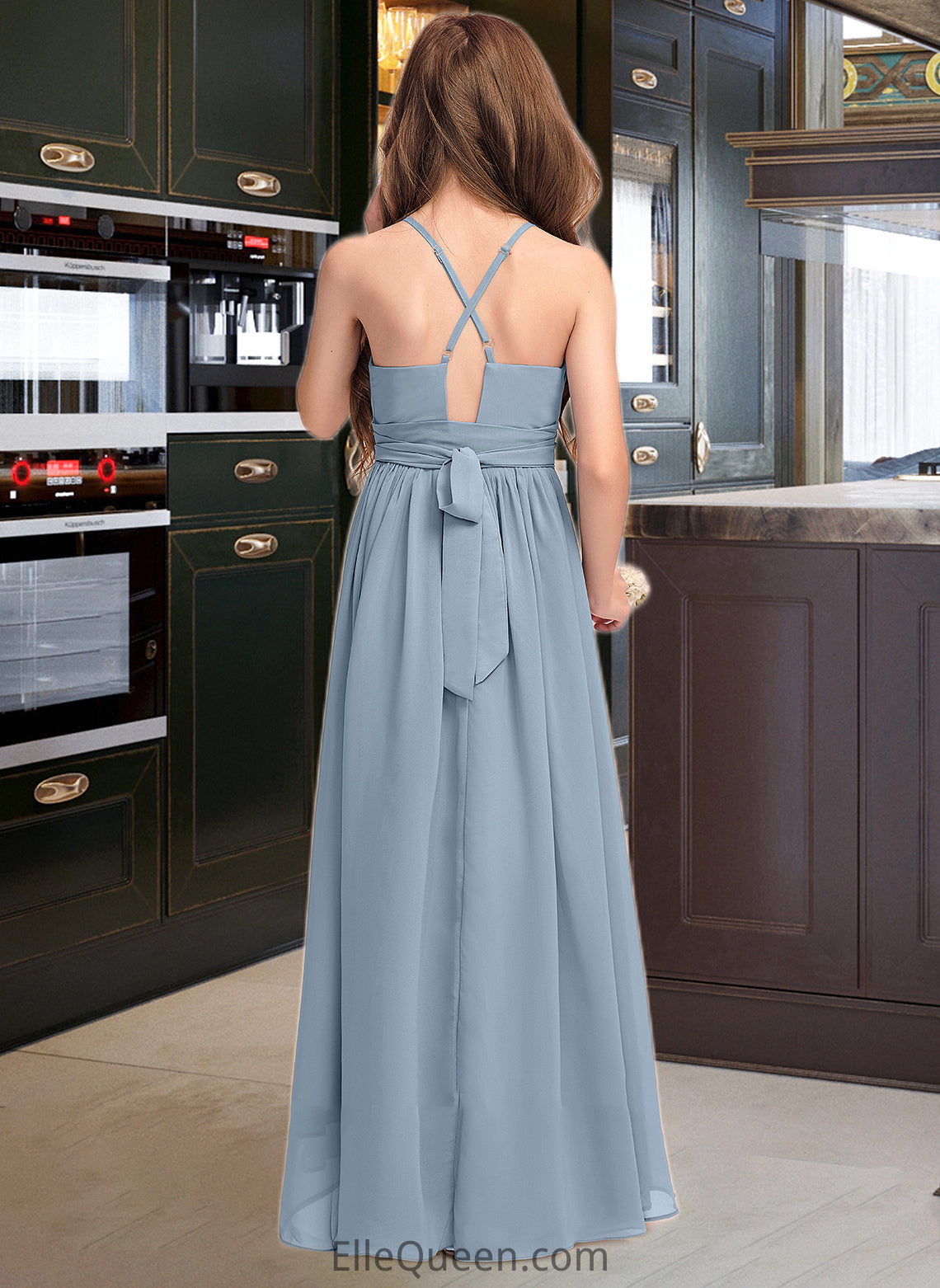 Johanna A-Line Scoop Neck Asymmetrical Chiffon Junior Bridesmaid Dress With Ruffle Bow(s) DGP0013314