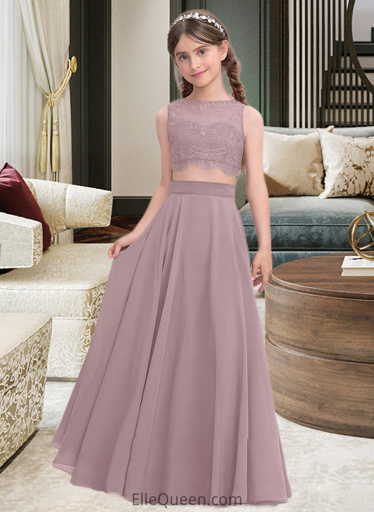 Sage A-Line Scoop Neck Floor-Length Chiffon Junior Bridesmaid Dress DGP0013316