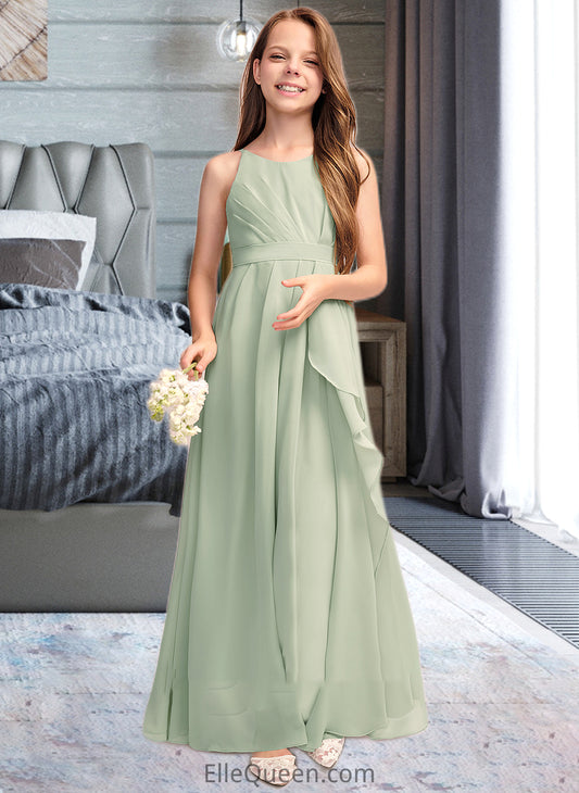 Skyler A-Line Scoop Neck Floor-Length Chiffon Junior Bridesmaid Dress With Cascading Ruffles DGP0013318