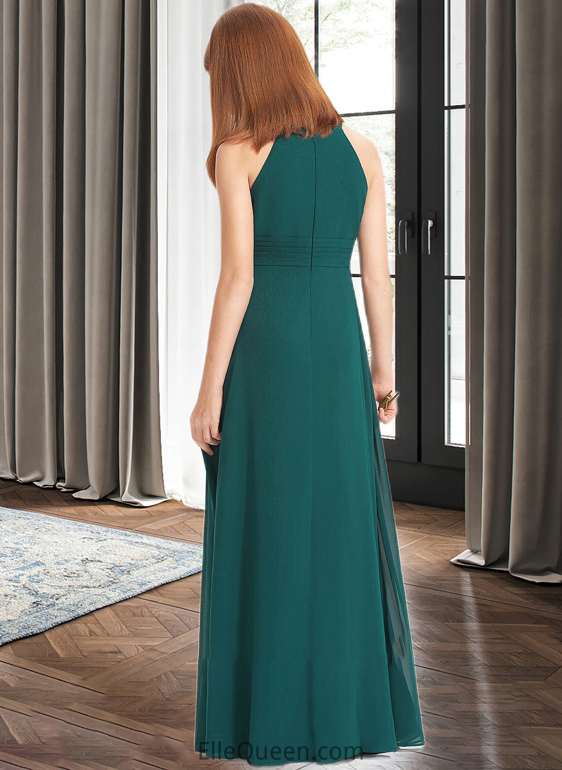 Joanna A-Line Scoop Neck Floor-Length Chiffon Junior Bridesmaid Dress With Ruffle DGP0013320