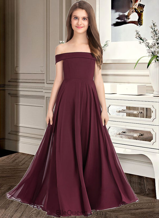 Diamond A-Line Off-the-Shoulder Floor-Length Chiffon Junior Bridesmaid Dress DGP0013323