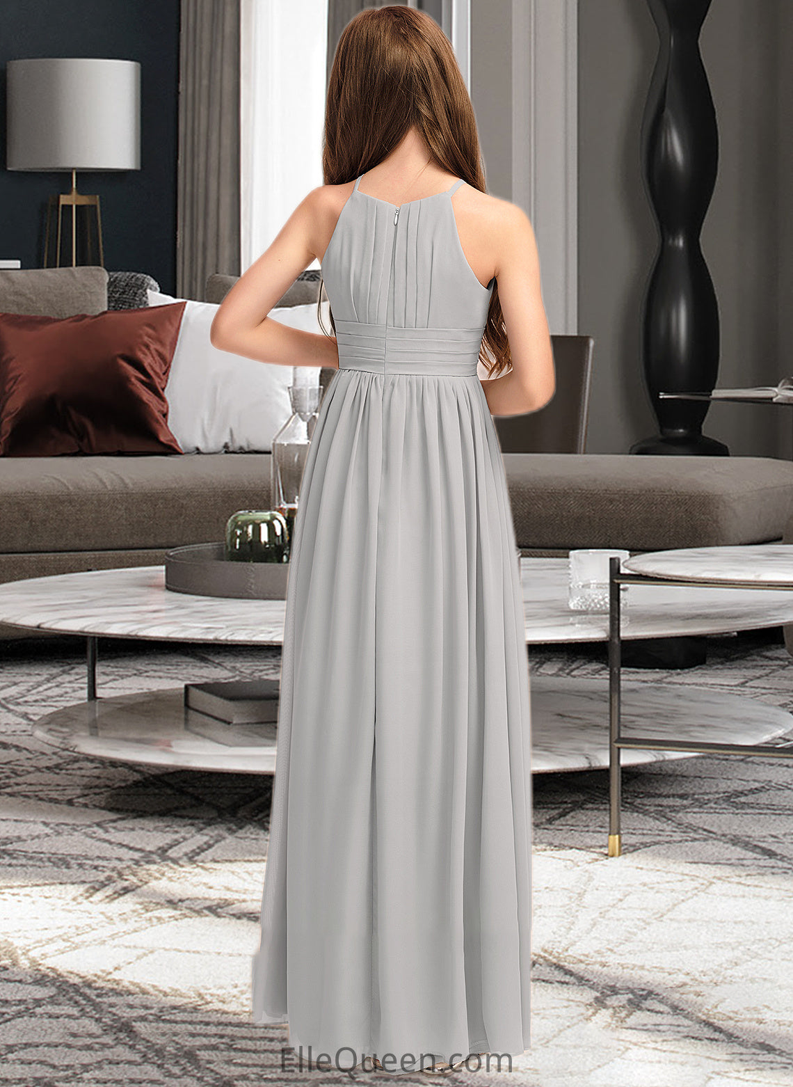 Allison A-Line Scoop Neck Floor-Length Chiffon Junior Bridesmaid Dress With Ruffle DGP0013325