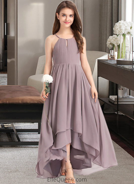 Gertie A-Line Scoop Neck Asymmetrical Chiffon Junior Bridesmaid Dress With Ruffle Bow(s) DGP0013326