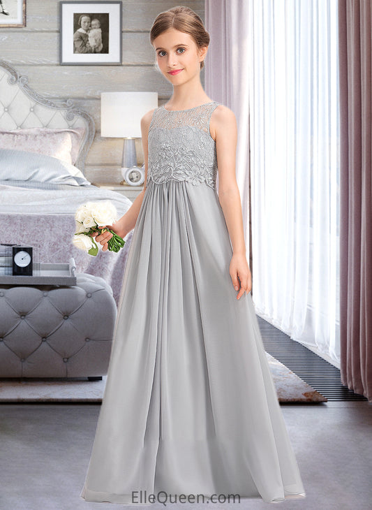 Hedda A-Line Scoop Neck Floor-Length Chiffon Lace Junior Bridesmaid Dress DGP0013333