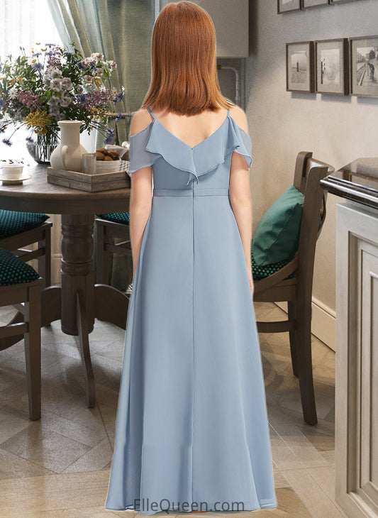 Lizbeth A-Line Off-the-Shoulder Floor-Length Chiffon Junior Bridesmaid Dress With Ruffles DGP0013334