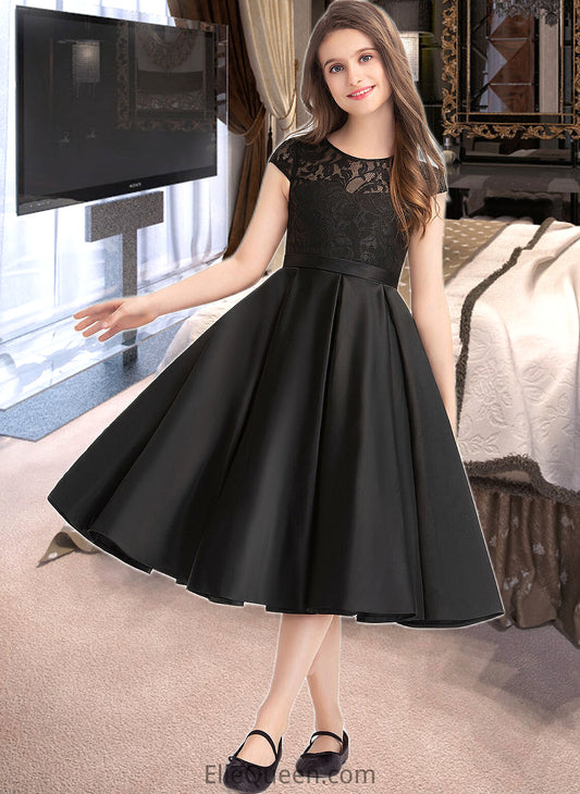 Daniella A-Line Scoop Neck Knee-Length Satin Lace Junior Bridesmaid Dress With Pockets DGP0013335