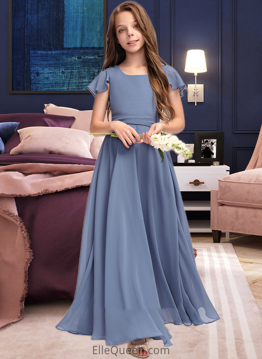 Felicity A-Line Scoop Neck Floor-Length Chiffon Junior Bridesmaid Dress With Bow(s) DGP0013337