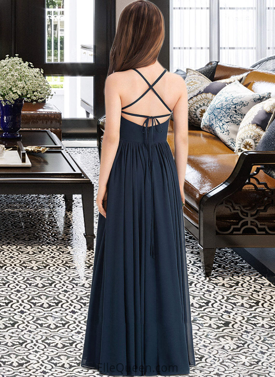 Fiona A-Line Square Neckline Floor-Length Chiffon Junior Bridesmaid Dress With Bow(s) DGP0013345