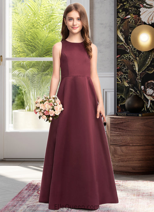 Angie A-Line Scoop Neck Floor-Length Satin Junior Bridesmaid Dress DGP0013348