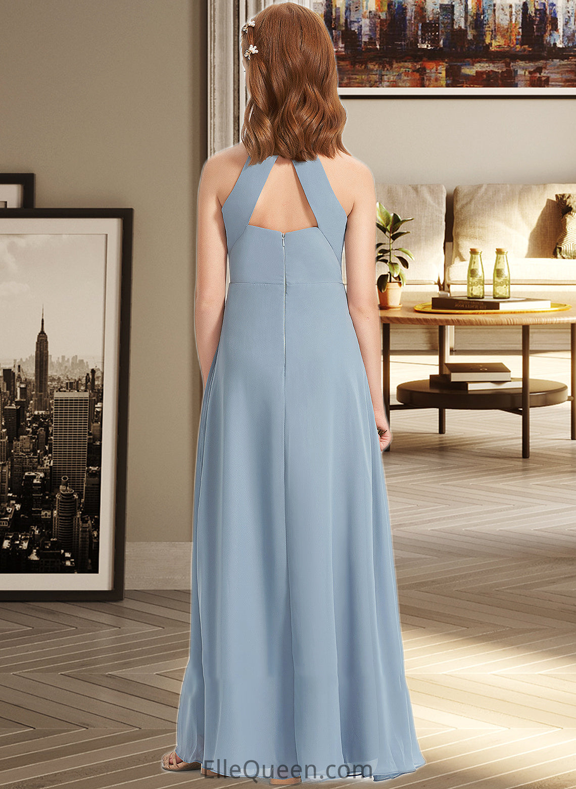 Nayeli A-Line Scoop Neck Floor-Length Chiffon Junior Bridesmaid Dress With Ruffle DGP0013353