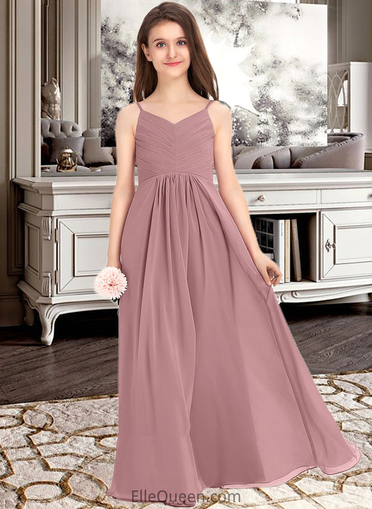 Lacey A-Line V-neck Floor-Length Chiffon Junior Bridesmaid Dress With Ruffle DGP0013354