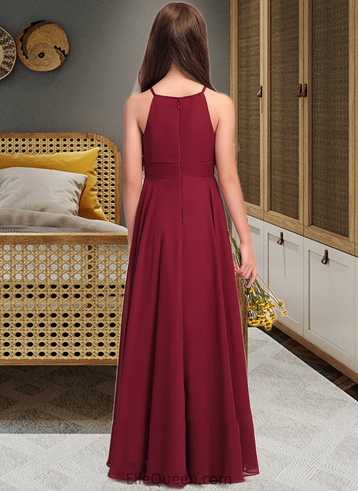 Rosalie A-Line Scoop Neck Floor-Length Chiffon Junior Bridesmaid Dress DGP0013357