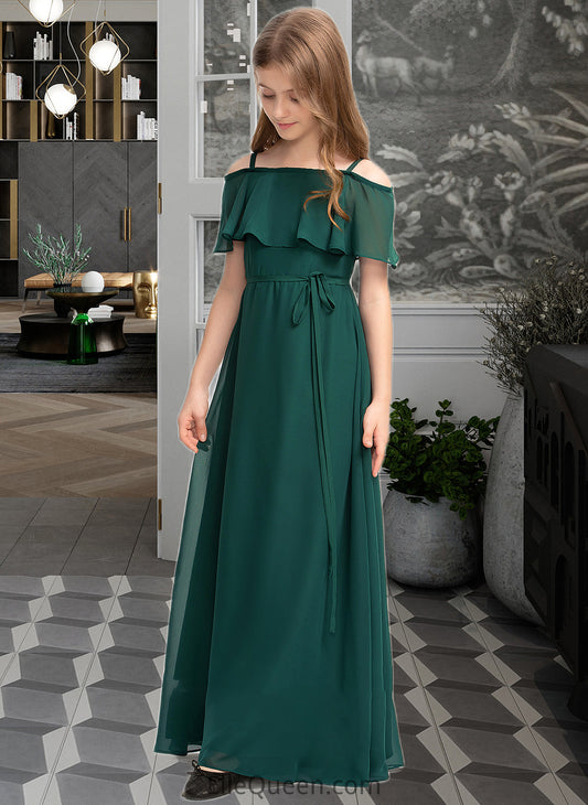 Michaela A-Line Off-the-Shoulder Floor-Length Chiffon Junior Bridesmaid Dress With Bow(s) DGP0013359