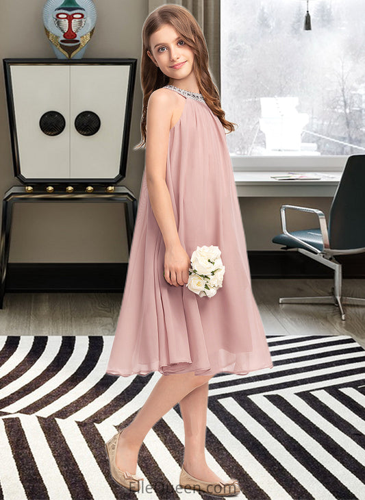 Harriet A-Line Scoop Neck Knee-Length Chiffon Junior Bridesmaid Dress With Beading Sequins DGP0013365