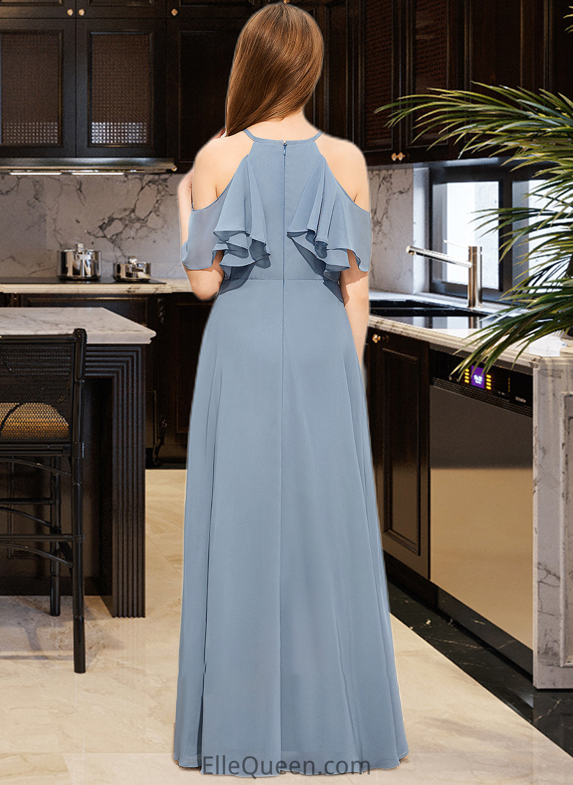 Bella A-Line Scoop Neck Floor-Length Chiffon Junior Bridesmaid Dress With Cascading Ruffles DGP0013367