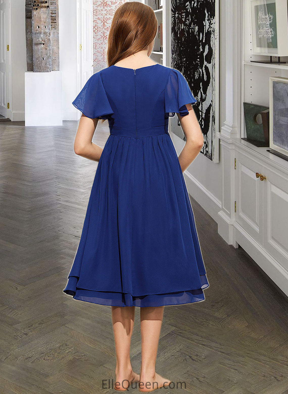 Sariah A-Line Scoop Neck Knee-Length Chiffon Junior Bridesmaid Dress With Bow(s) DGP0013372