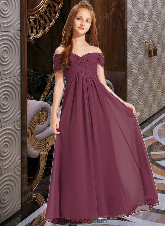 Robin A-Line Off-the-Shoulder Floor-Length Chiffon Junior Bridesmaid Dress With Ruffle DGP0013376