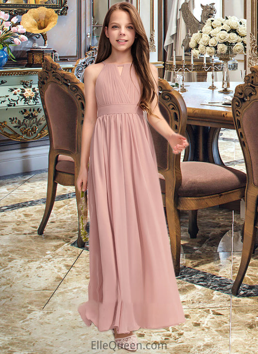 Campbell A-Line Scoop Neck Floor-Length Chiffon Junior Bridesmaid Dress With Ruffle Bow(s) DGP0013380