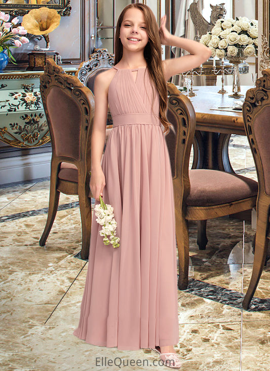 Campbell A-Line Scoop Neck Floor-Length Chiffon Junior Bridesmaid Dress With Ruffle Bow(s) DGP0013380