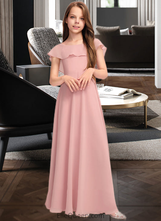 Bella A-Line Scoop Neck Floor-Length Chiffon Junior Bridesmaid Dress With Cascading Ruffles DGP0013382