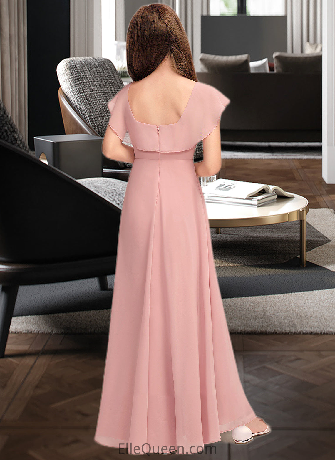 Bella A-Line Scoop Neck Floor-Length Chiffon Junior Bridesmaid Dress With Cascading Ruffles DGP0013382