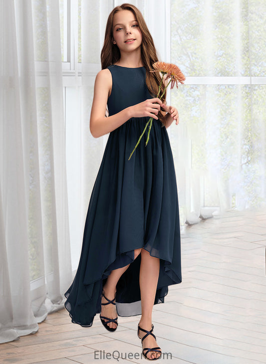 Evelin A-Line Scoop Neck Asymmetrical Chiffon Junior Bridesmaid Dress DGP0013384