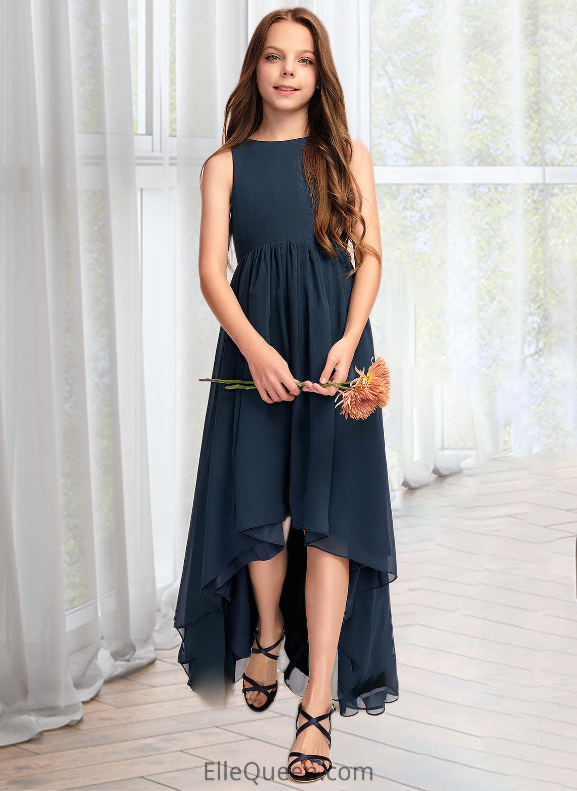 Evelin A-Line Scoop Neck Asymmetrical Chiffon Junior Bridesmaid Dress DGP0013384