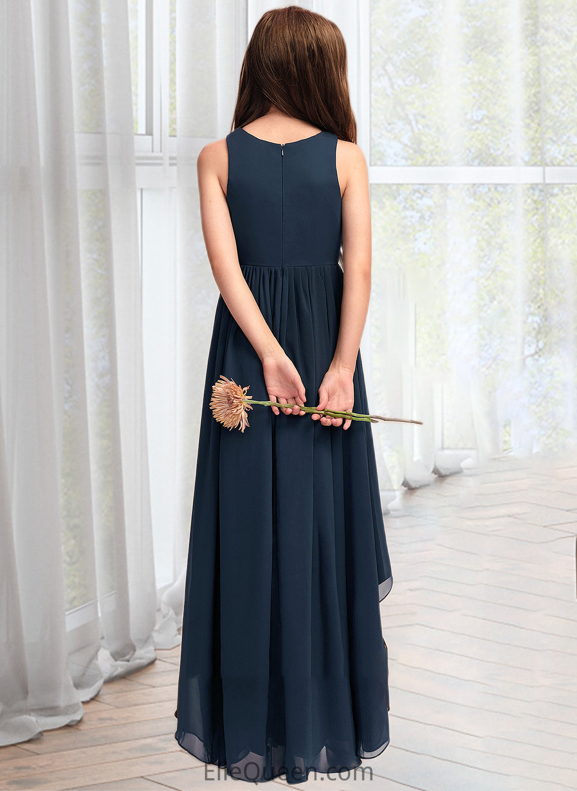 Evelin A-Line Scoop Neck Asymmetrical Chiffon Junior Bridesmaid Dress DGP0013384