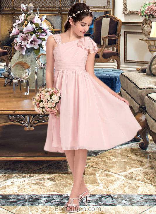 Kenzie A-Line V-neck Knee-Length Chiffon Junior Bridesmaid Dress With Cascading Ruffles DGP0013386