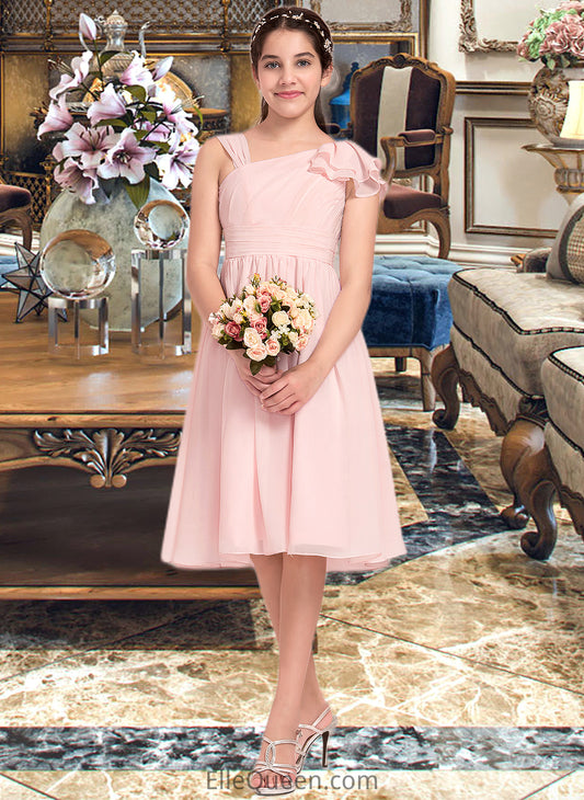 Kenzie A-Line V-neck Knee-Length Chiffon Junior Bridesmaid Dress With Cascading Ruffles DGP0013386