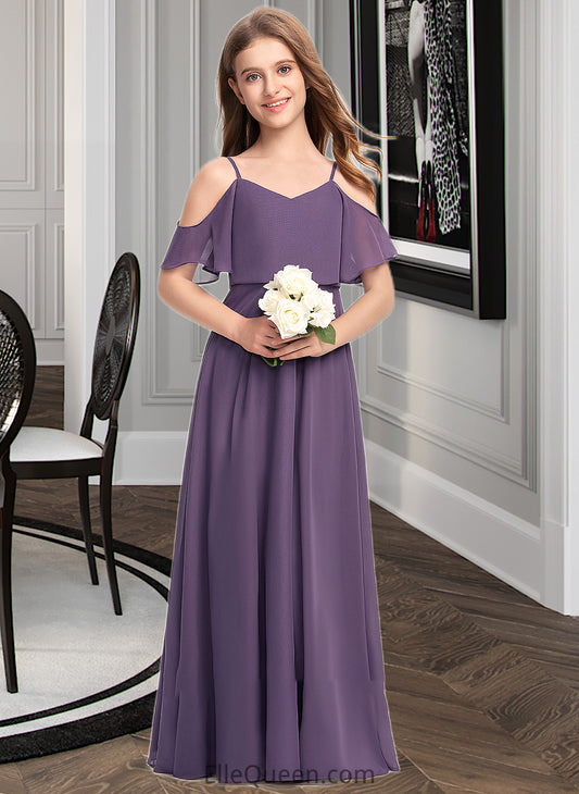 Esme A-Line V-neck Floor-Length Chiffon Junior Bridesmaid Dress DGP0013390