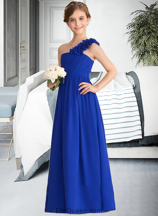 Lola A-Line One-Shoulder Floor-Length Chiffon Junior Bridesmaid Dress With Ruffle Flower(s) DGP0013393