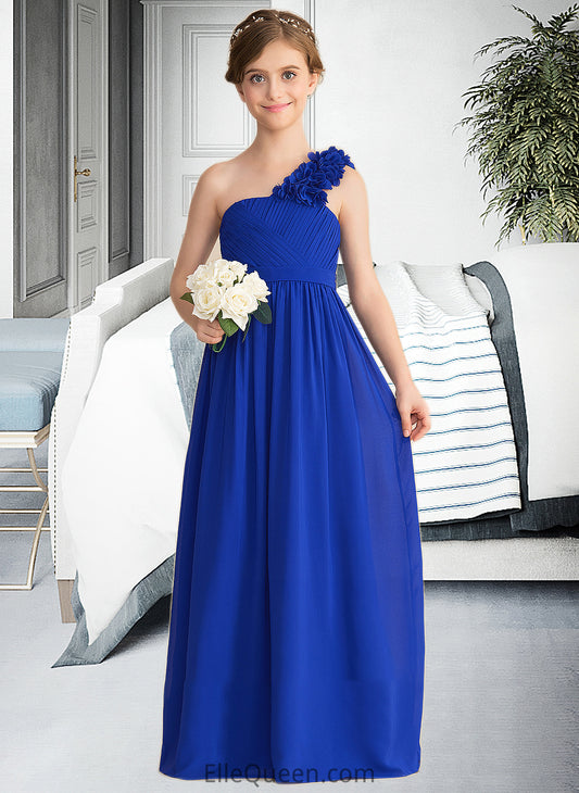 Lola A-Line One-Shoulder Floor-Length Chiffon Junior Bridesmaid Dress With Ruffle Flower(s) DGP0013393