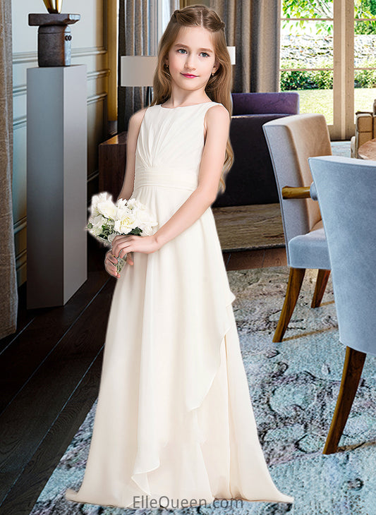 Alissa A-Line Scoop Neck Floor-Length Chiffon Junior Bridesmaid Dress With Cascading Ruffles DGP0013394