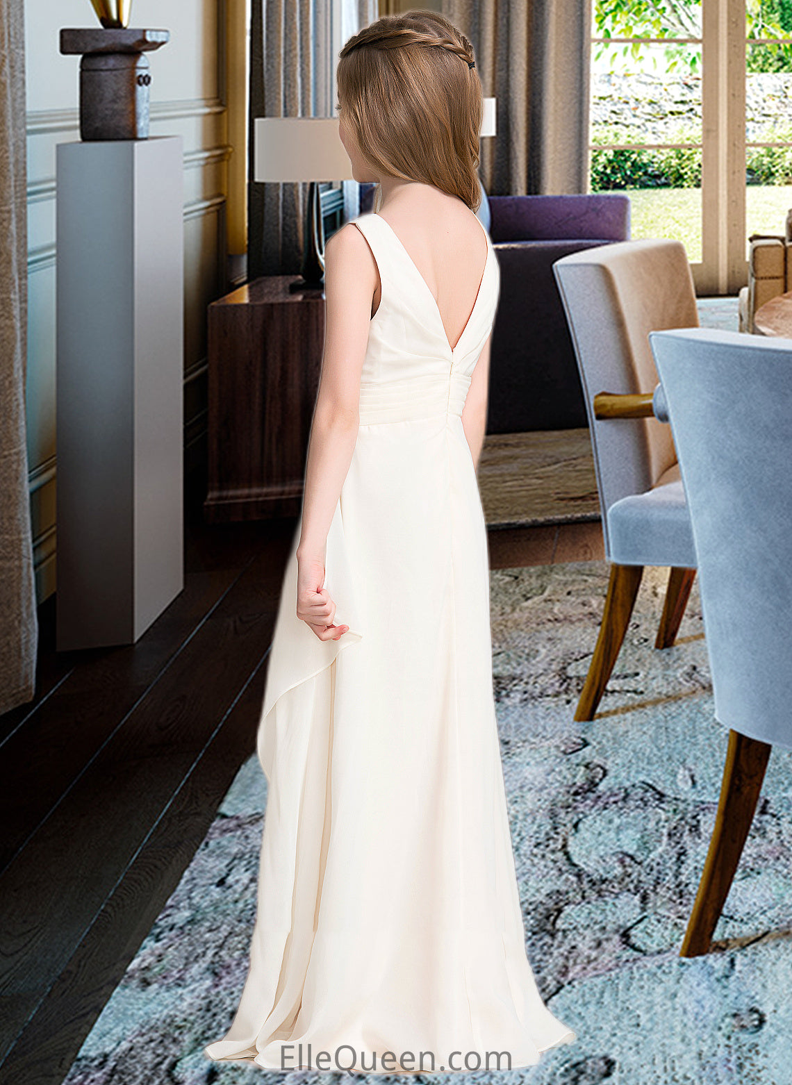 Alissa A-Line Scoop Neck Floor-Length Chiffon Junior Bridesmaid Dress With Cascading Ruffles DGP0013394