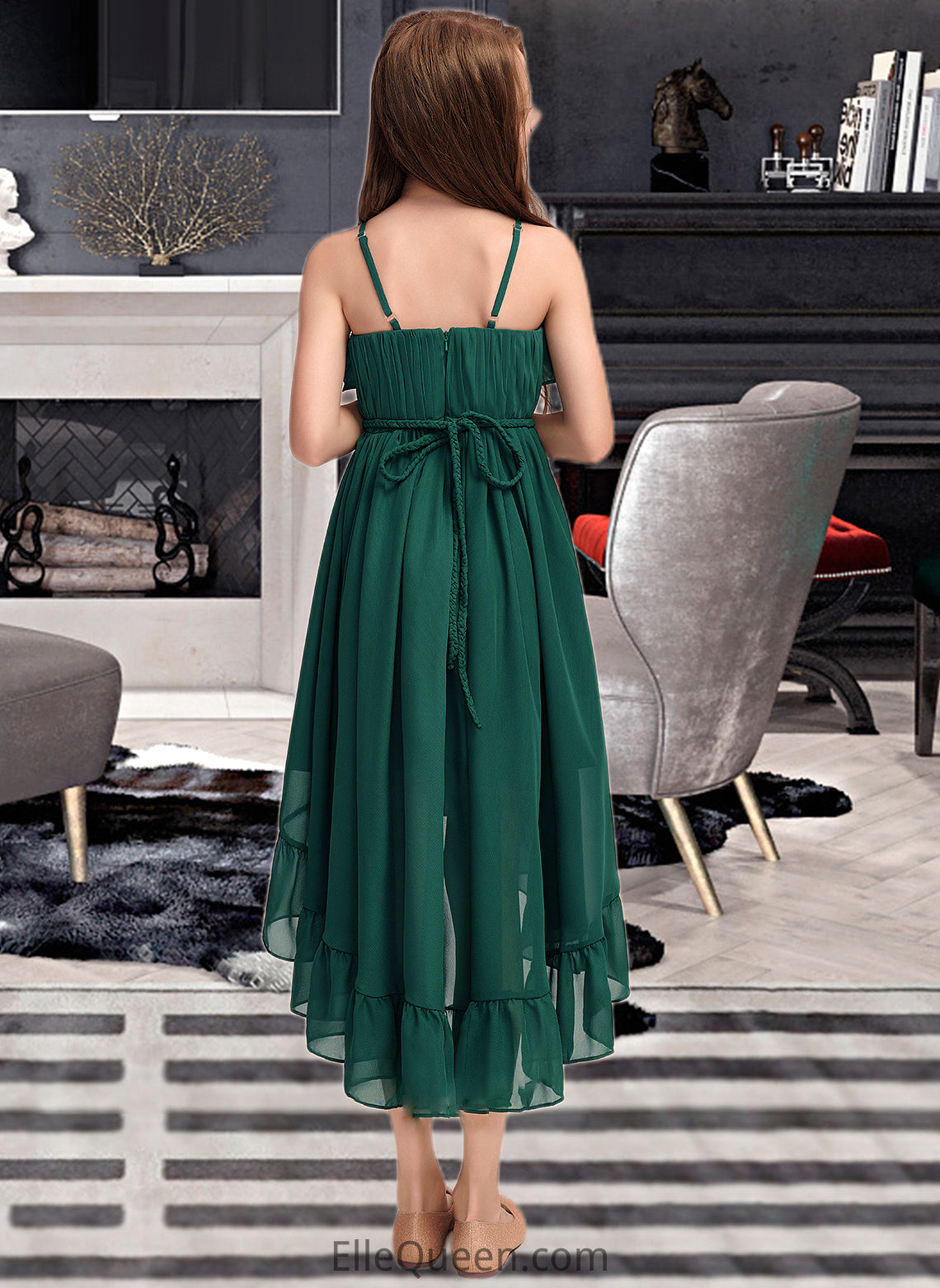 Karley A-Line Scoop Neck Asymmetrical Chiffon Junior Bridesmaid Dress With Cascading Ruffles DGP0013395