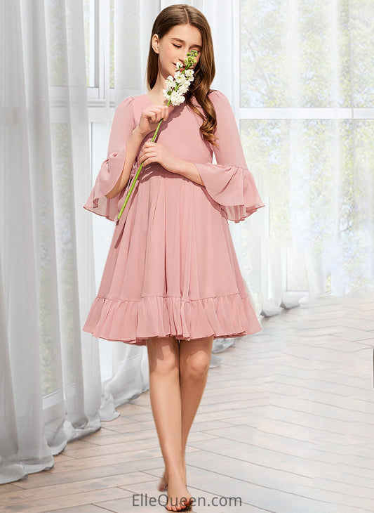 Brooklynn A-Line V-neck Knee-Length Chiffon Junior Bridesmaid Dress With Cascading Ruffles DGP0013396